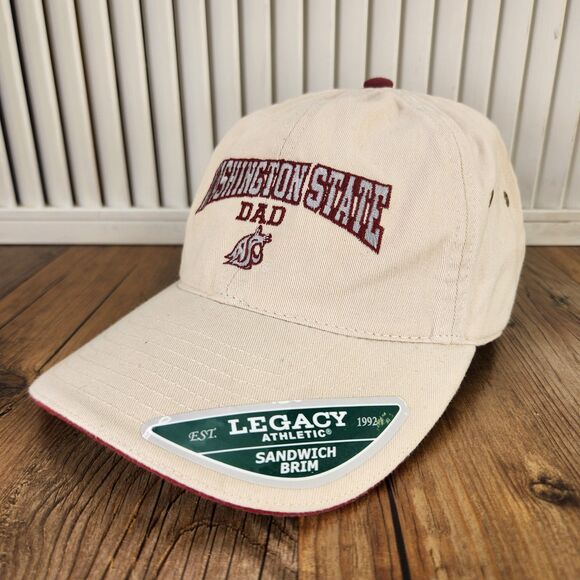 Washington State Cougars Dad Hat Cap Legacy Athletic Cream Sandwich Brim College - Picture 1 of 10